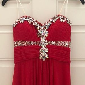 Red strapless prom dress